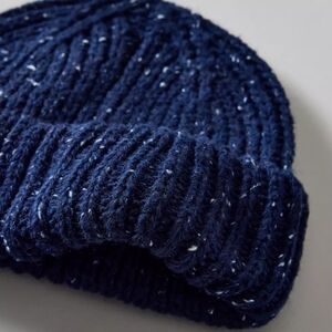 NWOT: Marled Wool-Blend Short Roll Ribbed Knit Beanie - OS